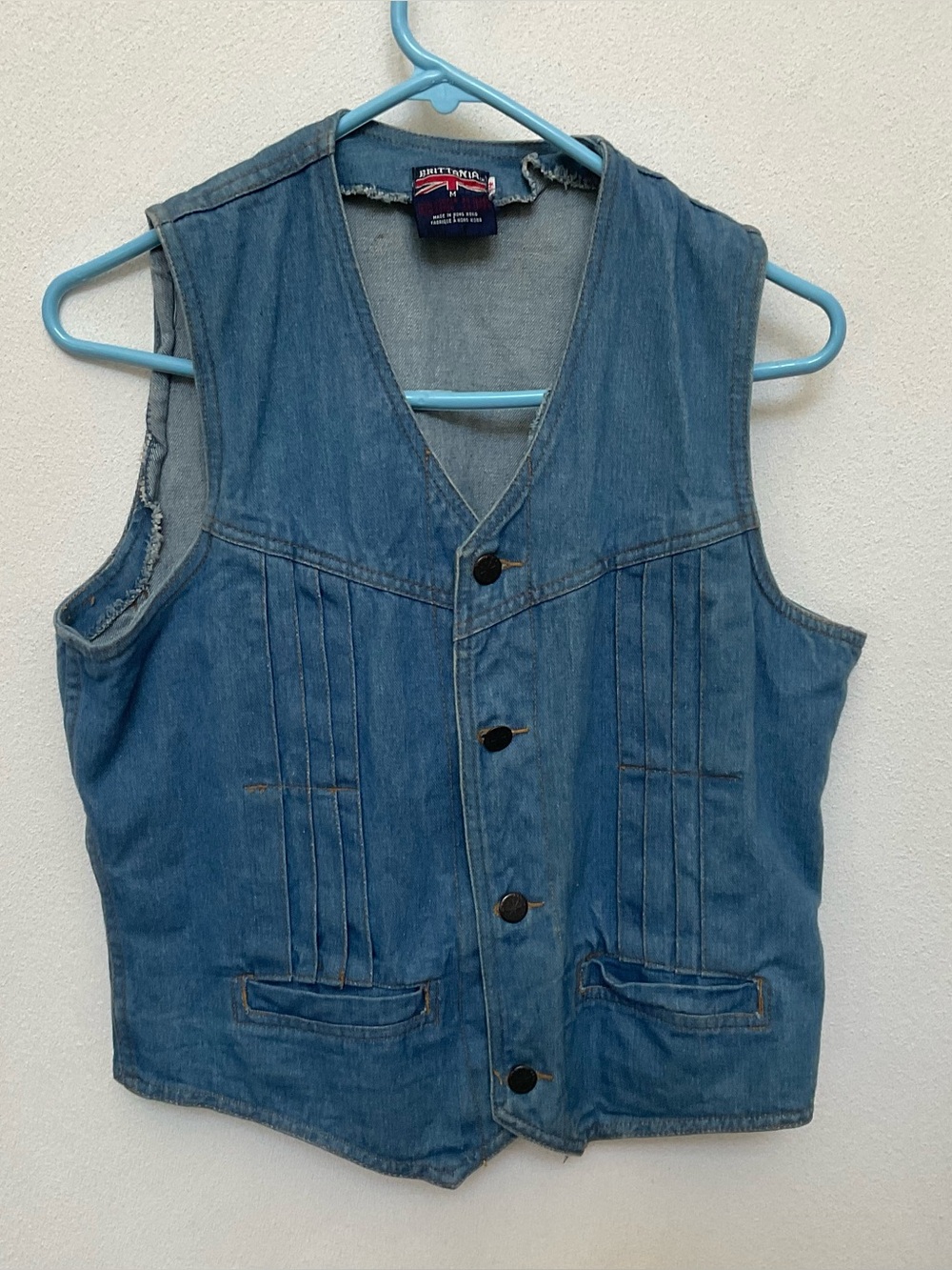Brittania Vintage Denim Vest 1980s Pleated Front Buttons Size Medium Grunge